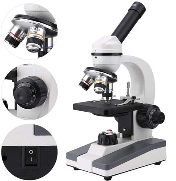MICROSCOPIO MONOCULAR ESCOLAR MOD BSK-01 DE 3 OBJETIVOS HASTA 400X -